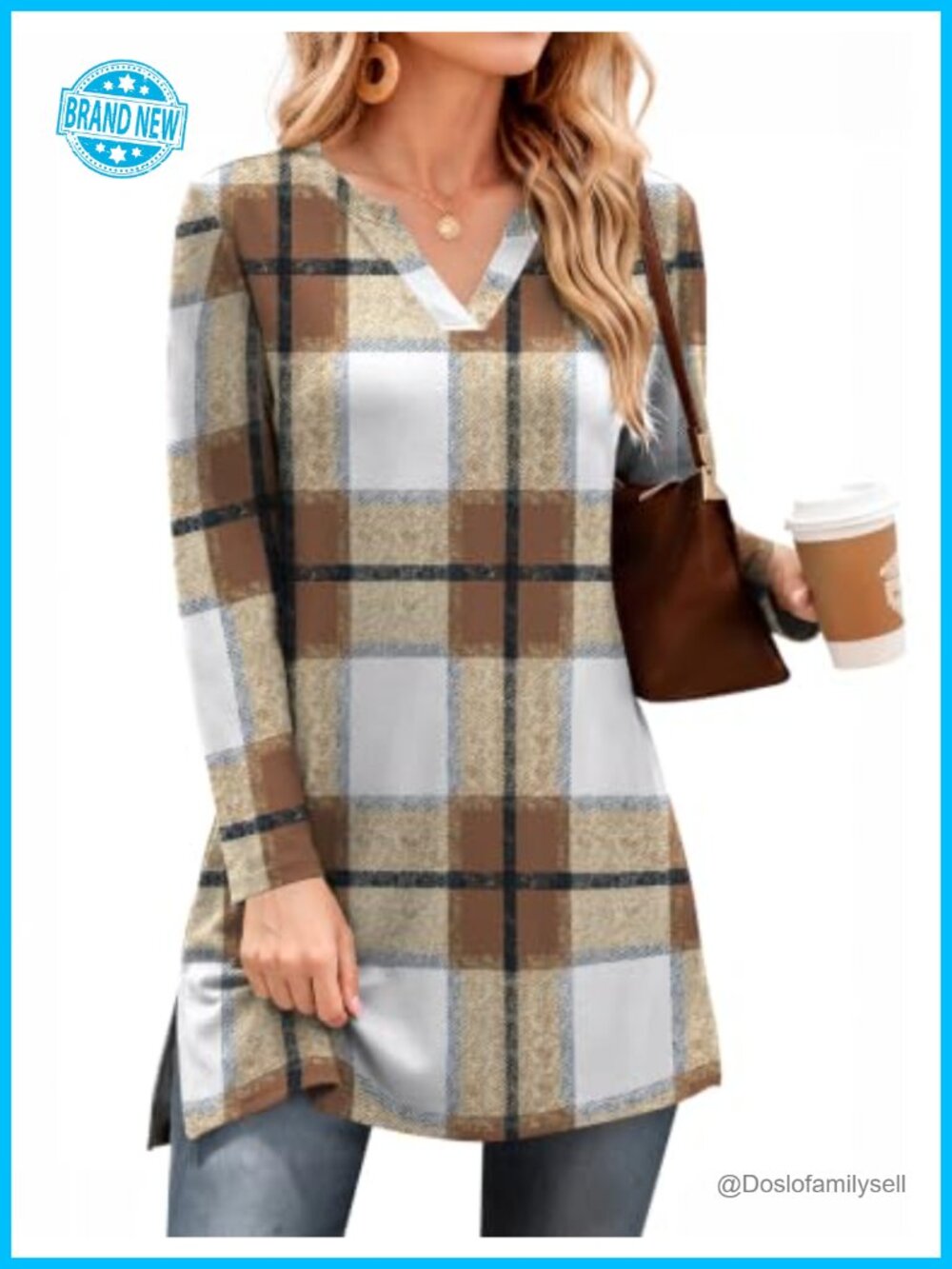 Women's Long Sleeve V-Neck Tunic Top Loose Fit Casual Fall Winter Blouse